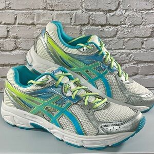 ASICS White/Silver/Aqua Running Sneakers